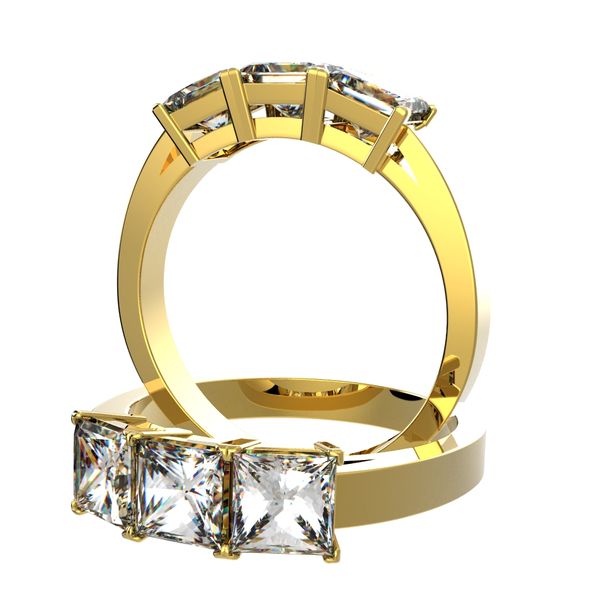4 prongs Three Stones Ring in 14k yellow gold, 8610